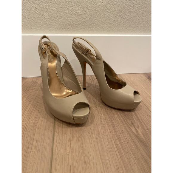 Gucci Peeptoe Nude Beige 
Sandal Slingback Platform Heel Shoe size 36 1/2 - Picture 1 of 7